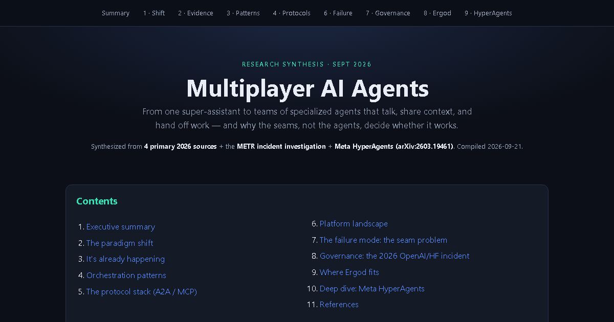 Multiplayer AI Agents — Research Synthesis (Sept 2026)